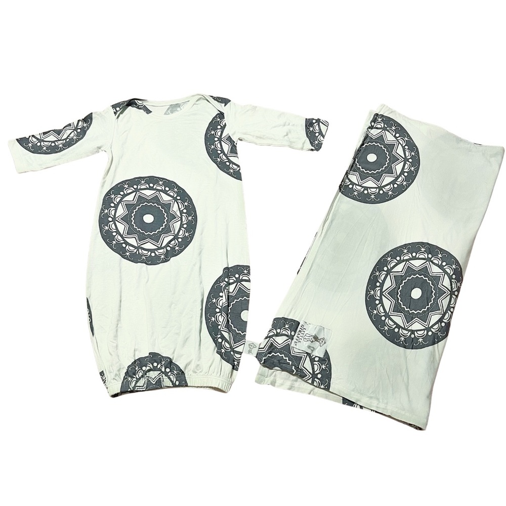 Little Giraffe Baby Gown & Blanket Set, Gray Medallion Print, Like New